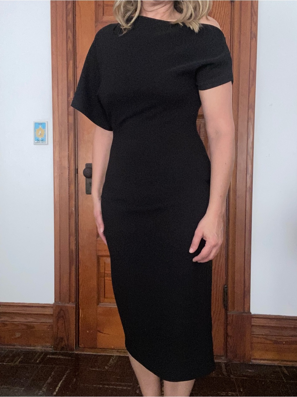 Classic Black Off-Shoulder Sheath Dress